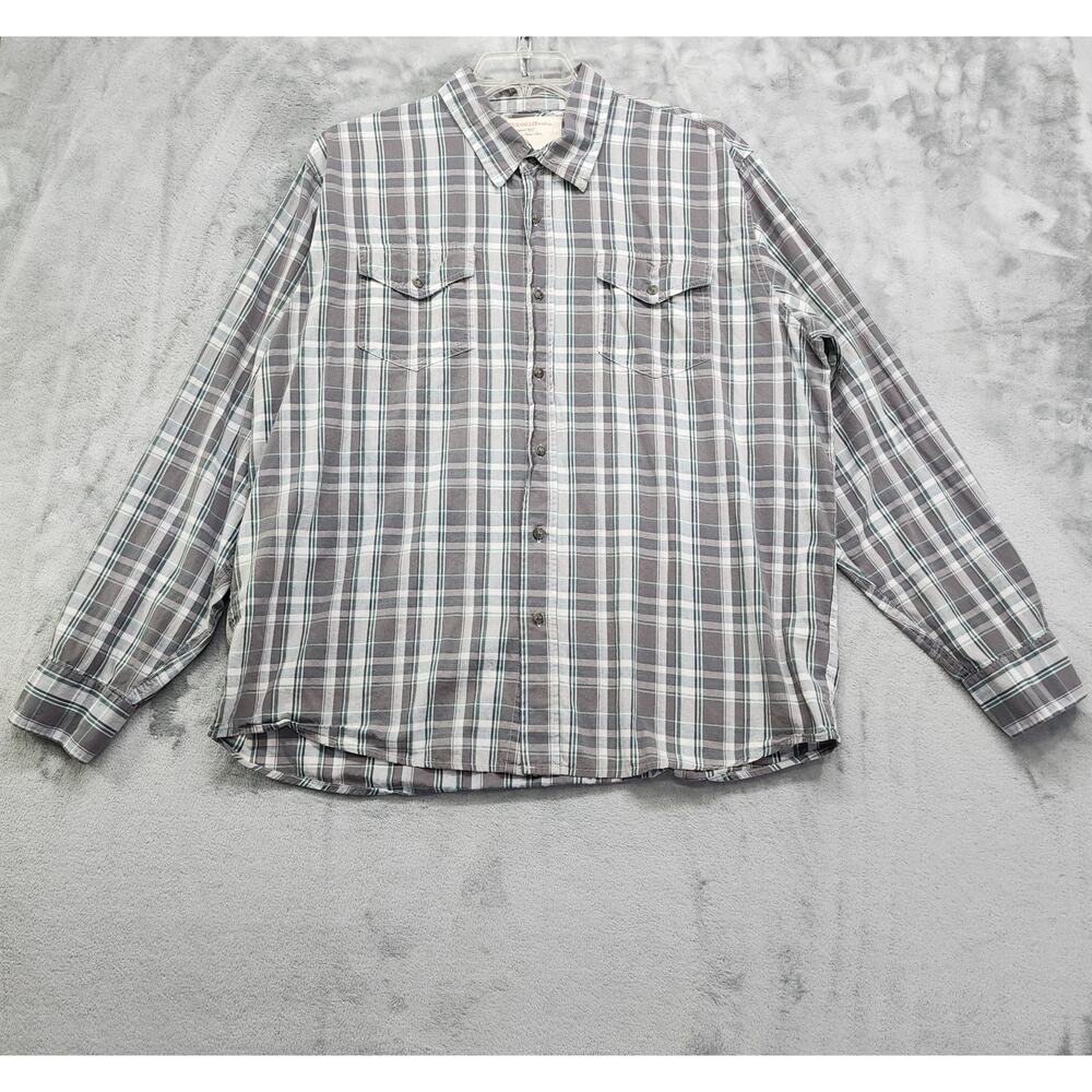 Wrangler Top Mens XL Gray Green Plaid Cotton Long Sleeve Button Down Shirt